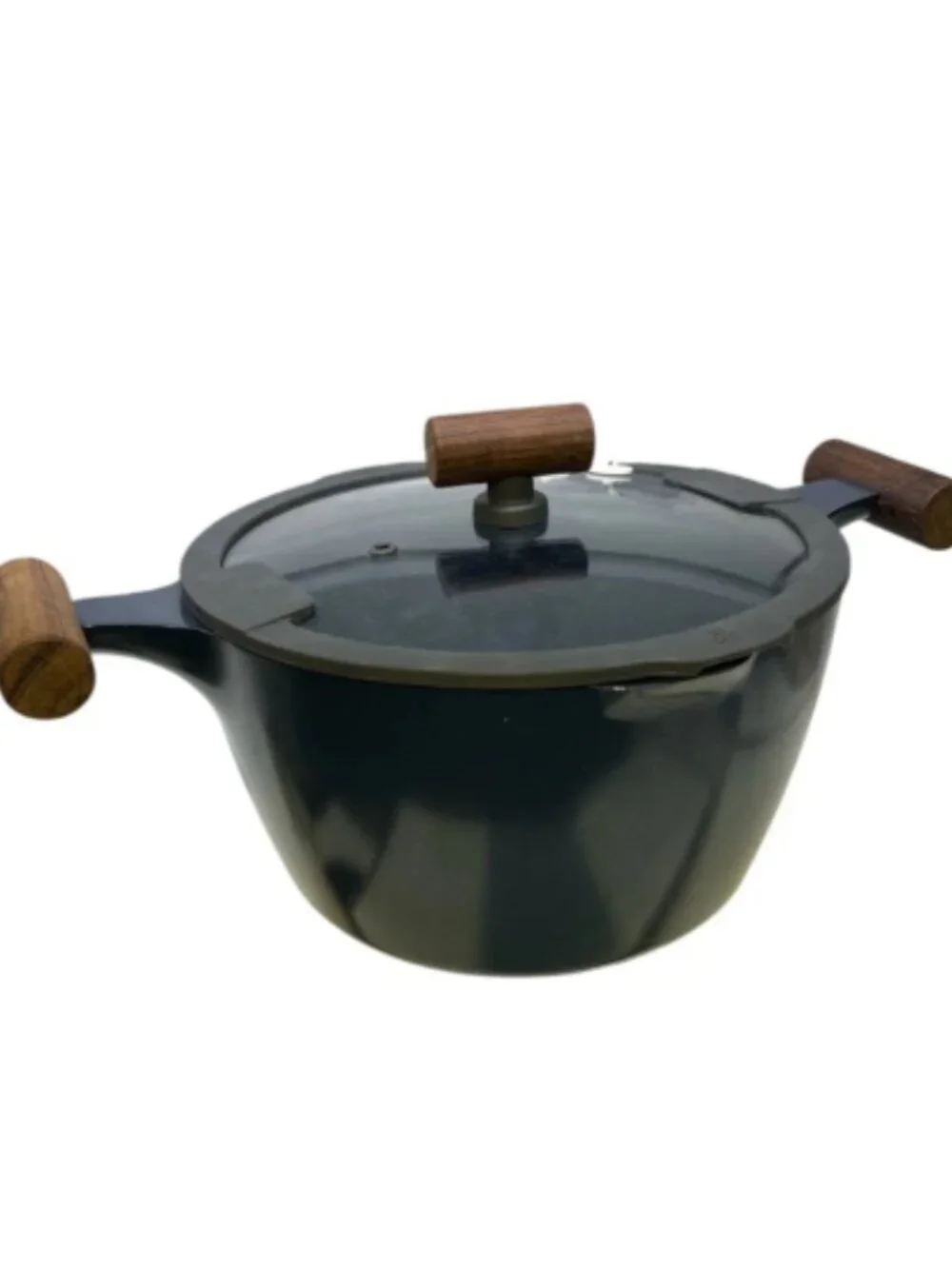 KLIPPFISK 906.025.15 Pot with lid, non-stick coating glass/wood black-blue,